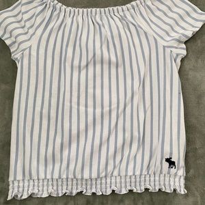 blue and white striped abercrombie & fitch shirt